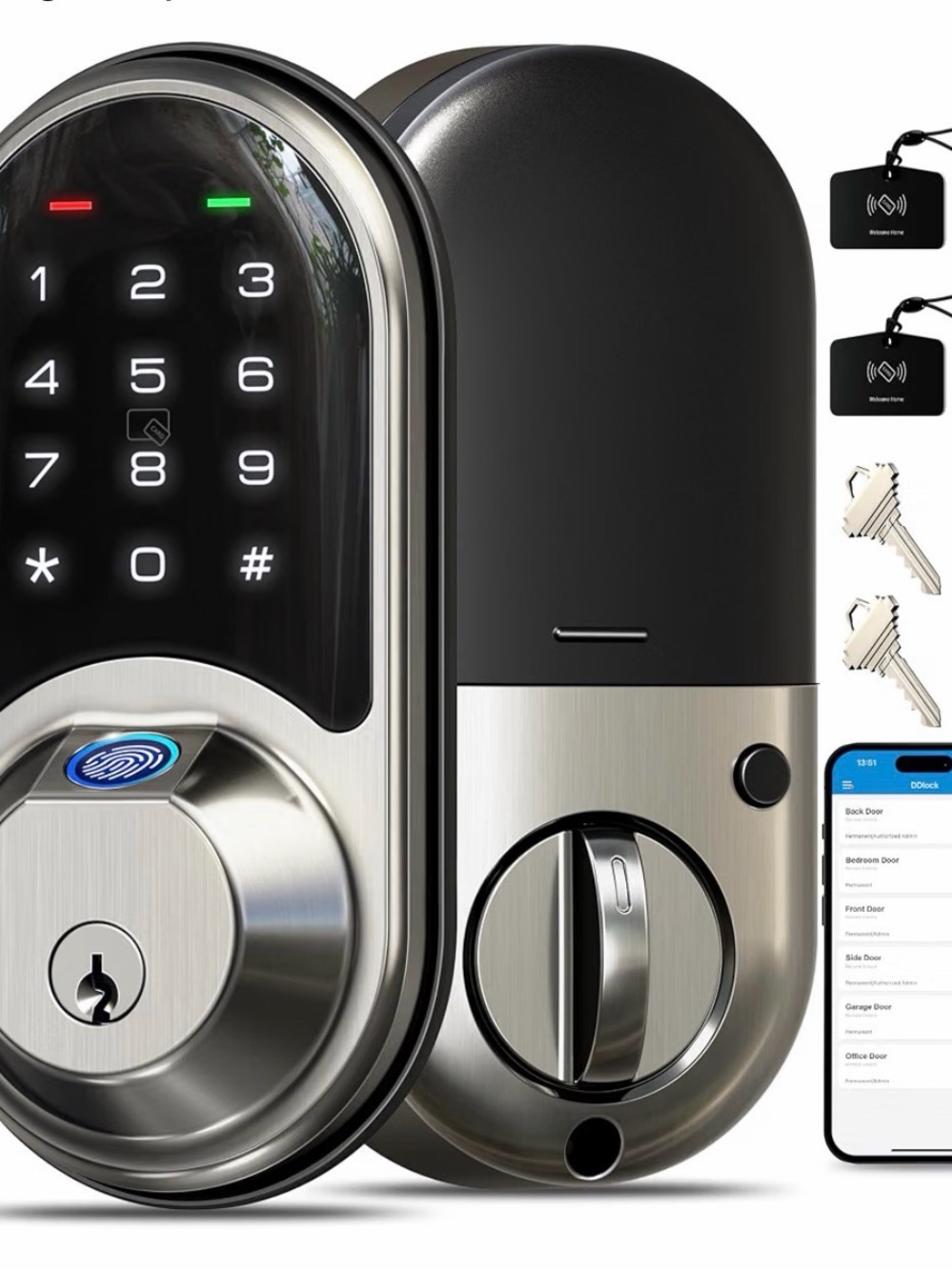 Veise Smart Touchscreen Electronic Deadbolt Lock - Black and Silver